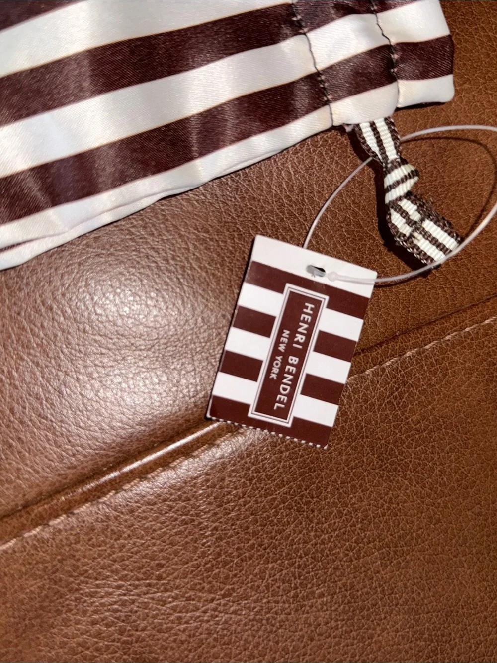 henri bendel Brown and White Striped Drawstring Flip Flop Dust Bag
